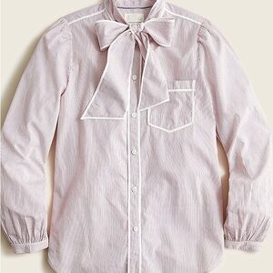 NWT J. CREW Classic Fit Tie Neck Cotton Poplin Shirt in Raspberry Stripe 2 $128